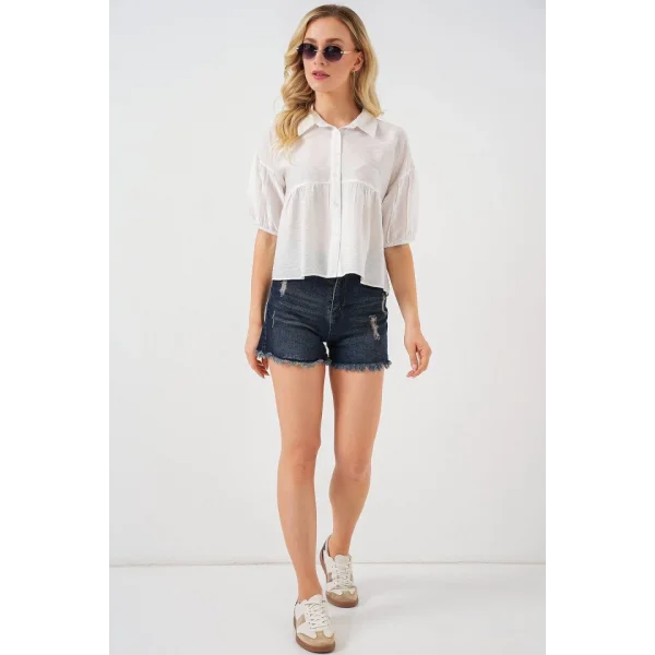 Kısa Kol Crop Gömlek 20335 - Beyaz