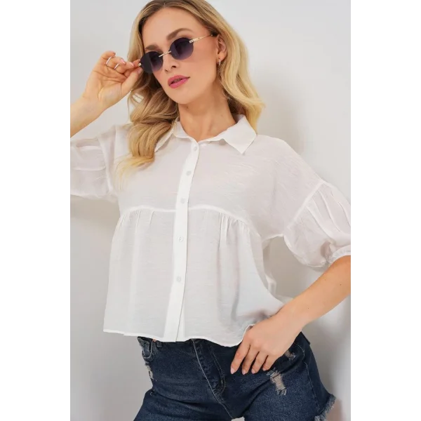 Kısa Kol Crop Gömlek 20335 - Beyaz