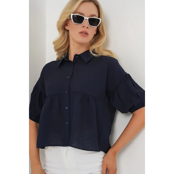 Kısa Kol Crop Gömlek 20335 - Lacivert