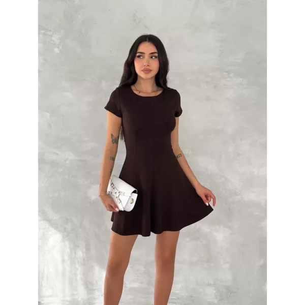 kısa kollu Mini Elbise - Füme