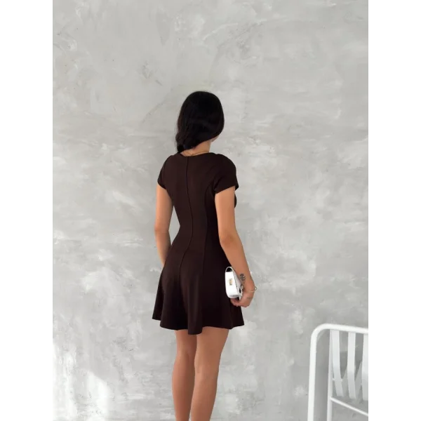 Kısa Kollu Mini Elbise - Kahverengi