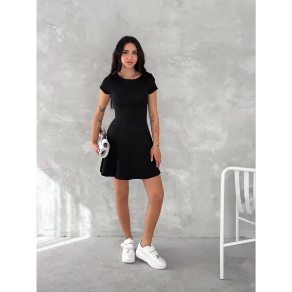 kısa kollu Mini Elbise - Siyah