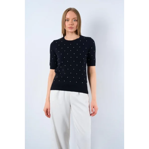 Kısa Kollu Taşlı Kazak - Siyah