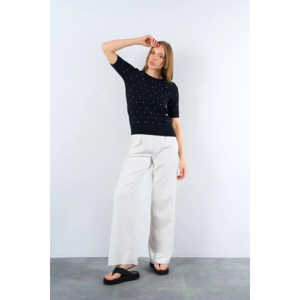 Kısa Kollu Taşlı Kazak - Siyah