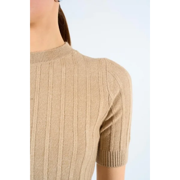 Kısa Kollu Tek Fitilli Kazak  Bej