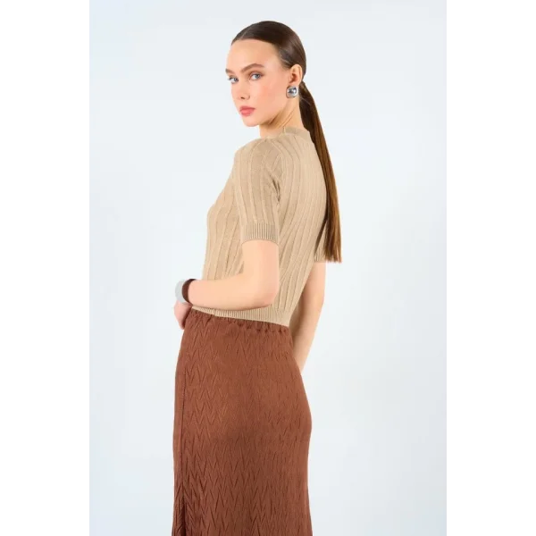 Kısa Kollu Tek Fitilli Kazak  Bej