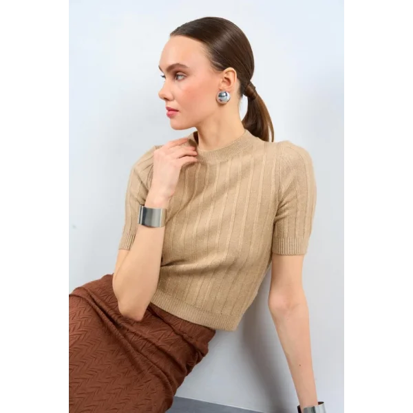 Kısa Kollu Tek Fitilli Kazak  Bej