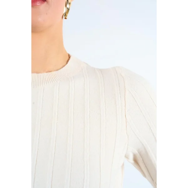 Kısa Kollu Tek Fitilli Kazak  Krem