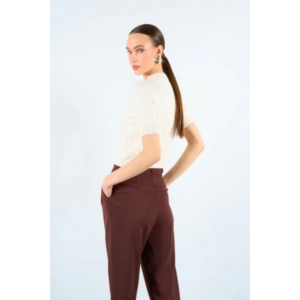 Kısa Kollu Tek Fitilli Kazak  Krem