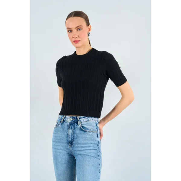 Kısa Kollu Tek Fitilli Kazak  Siyah