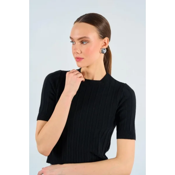 Kısa Kollu Tek Fitilli Kazak  Siyah