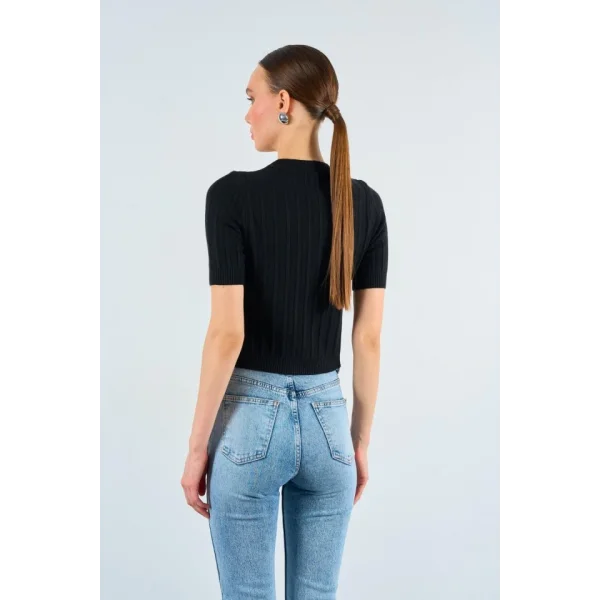 Kısa Kollu Tek Fitilli Kazak  Siyah