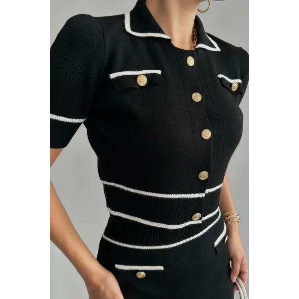 Kısa Triko Etekli Takım  SiyahKrem