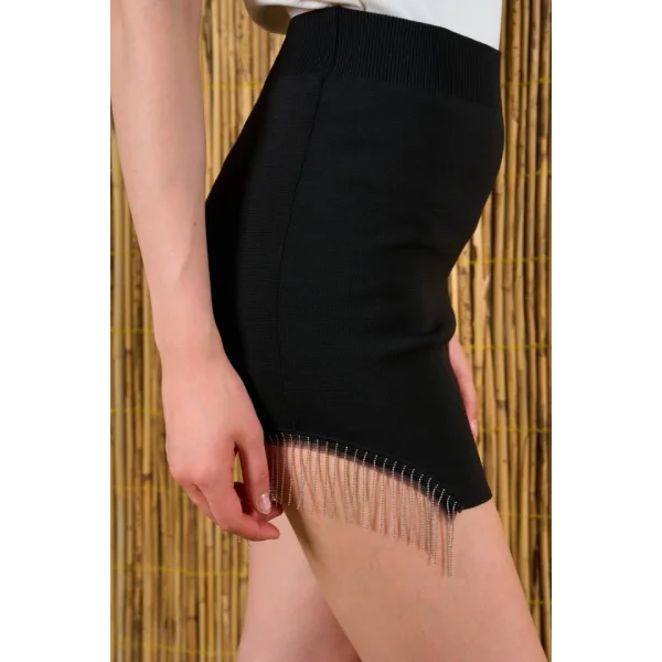 Kısa Zincir Detaylı Etek  Siyah