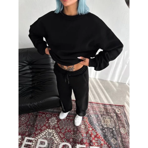 Kışlık Bisiklet Yaka Basic Eşofman Takım  iyah