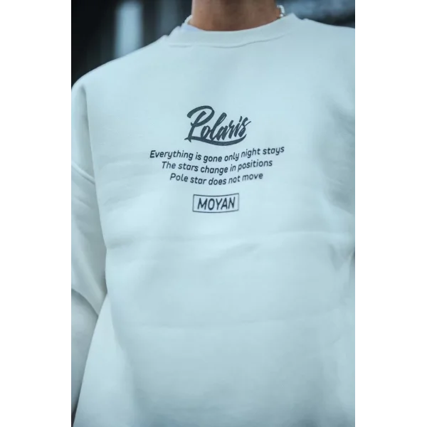 Kışlık Bisiklet Yaka Ön Ve Arka Baskılı SweatShirt - Beyaz