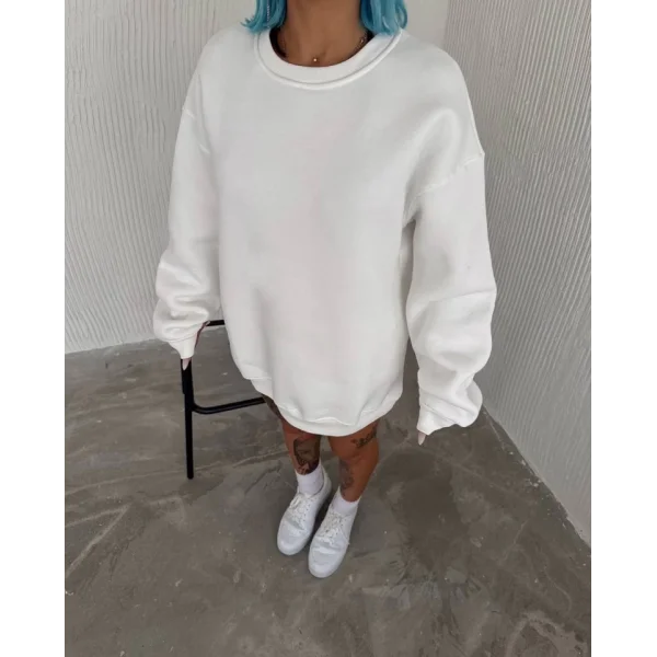 Kışlık Bisiklet Yaka Üç İplik Basic weathirt  Beyaz