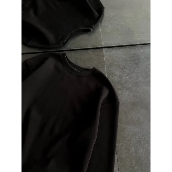 Kışlık Bisiklet Yaka Üç İplik Basic weathirt  iyah