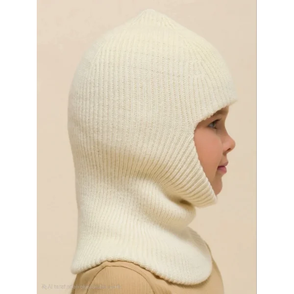 Kışlık Kar Maske Çocuk Triko Bere - Krem