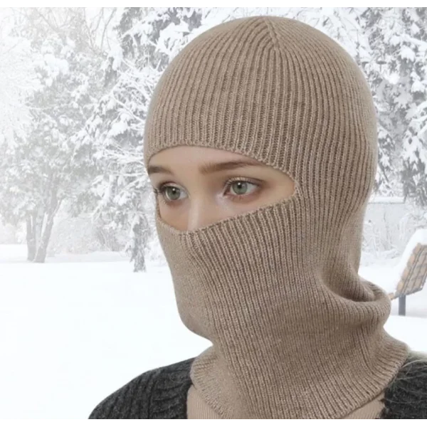 Kışlık Kar Maske Dokuma Triko Bere - Kahverengi