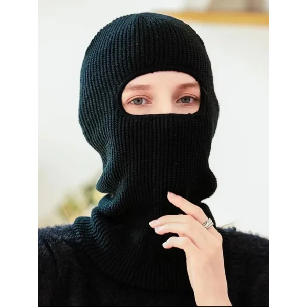 Kışlık Kar Maske Dokuma Triko Bere - Siyah