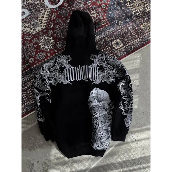 Kışlık Üç İplik Baskılı Kapşonlu weathirt  iyah