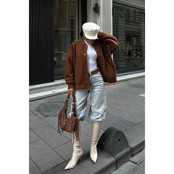 Kıvırcık Kürklü İçi Astarlı Bomber Ceket 6120