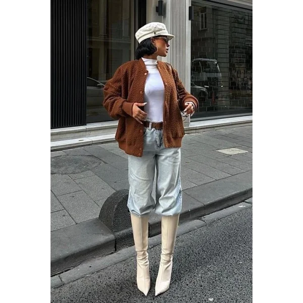 Kıvırcık Kürklü İçi Astarlı Bomber Ceket 6120