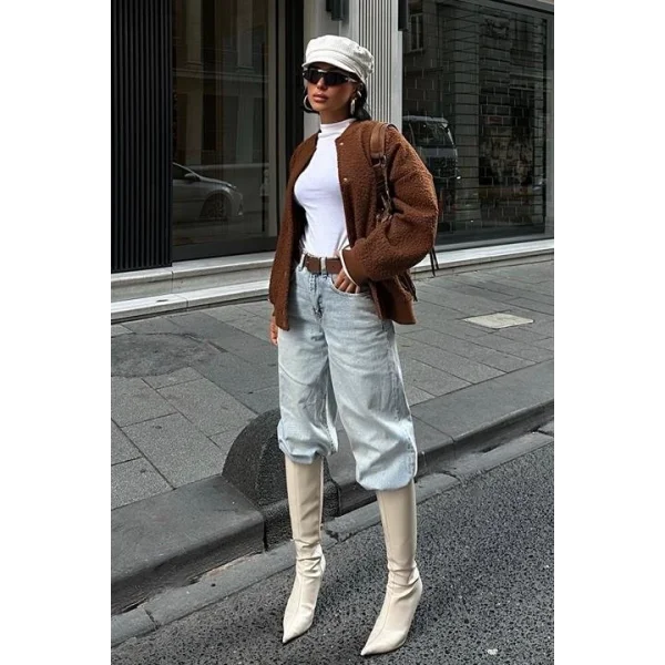 Kıvırcık Kürklü İçi Astarlı Bomber Ceket 6120