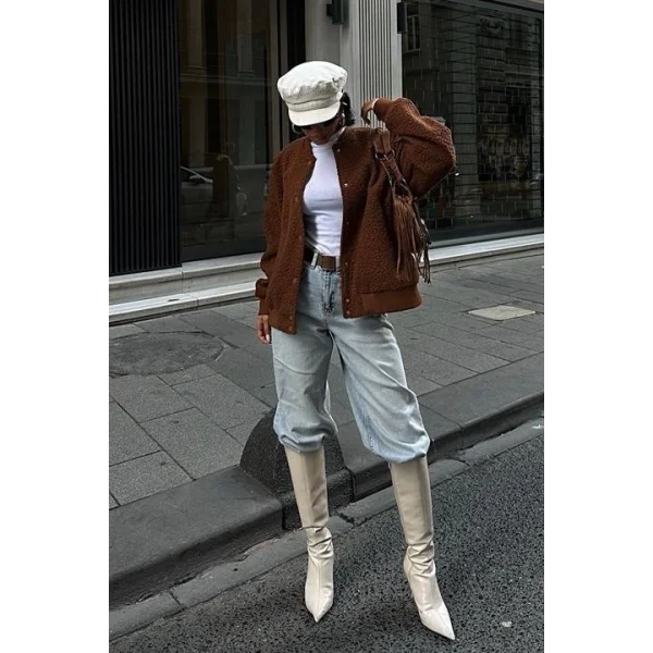 Kıvırcık Kürklü İçi Astarlı Bomber Ceket 6120