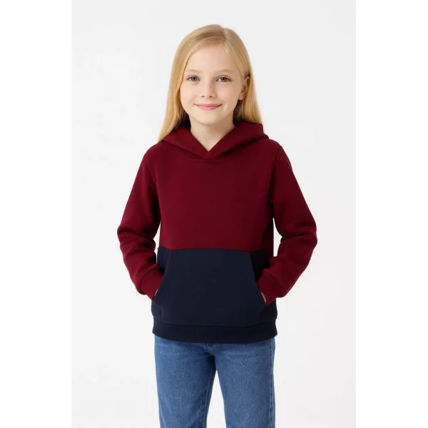 Kız Çocuk Kapüşonlu Kanguru Çepli Parçalı SweatShirt - Renkli