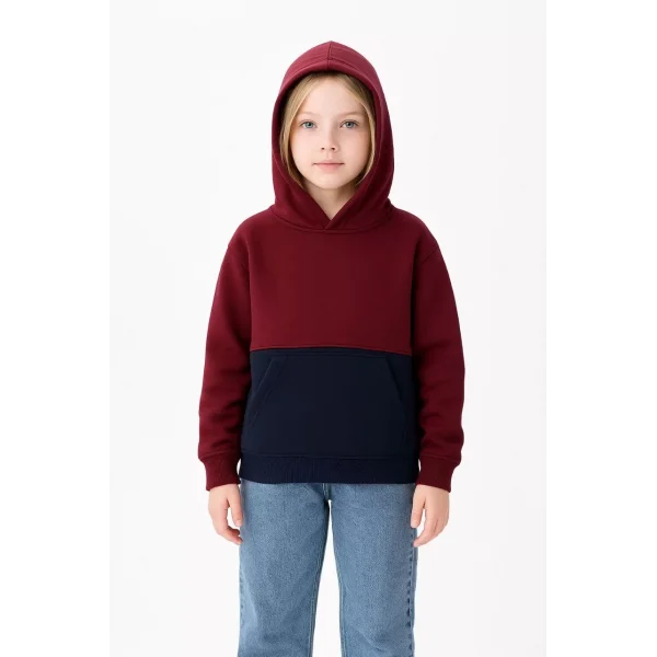 Kız Çocuk Kapüşonlu Kanguru Çepli Parçalı SweatShirt - Renkli