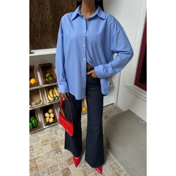 Klasik Oversize Poplin Gömlek 3421