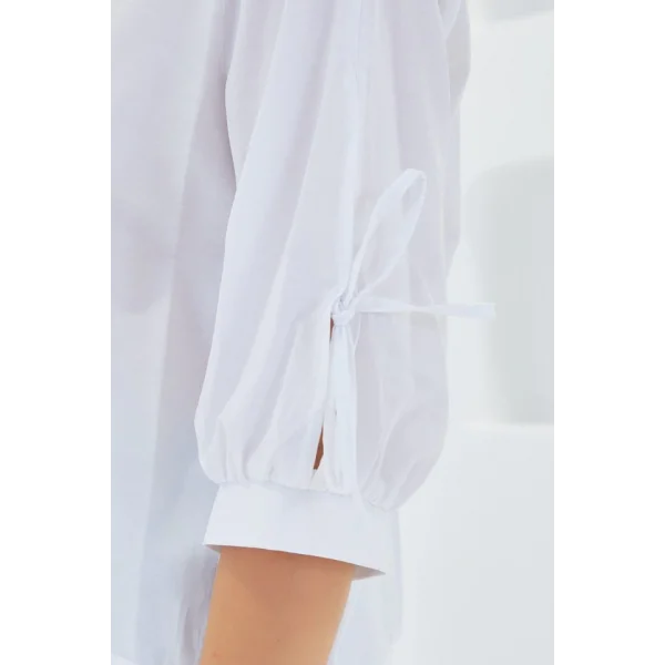Kol Detaylı Beyaz Crop Gömlek 20246