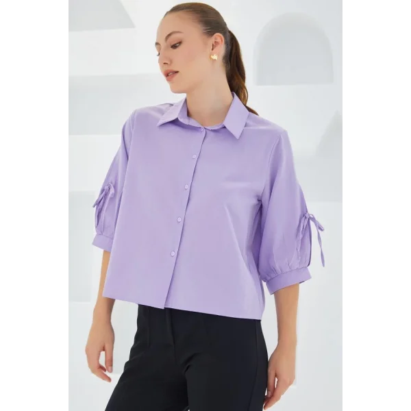 Kol Detaylı Lila Crop Gömlek 20246
