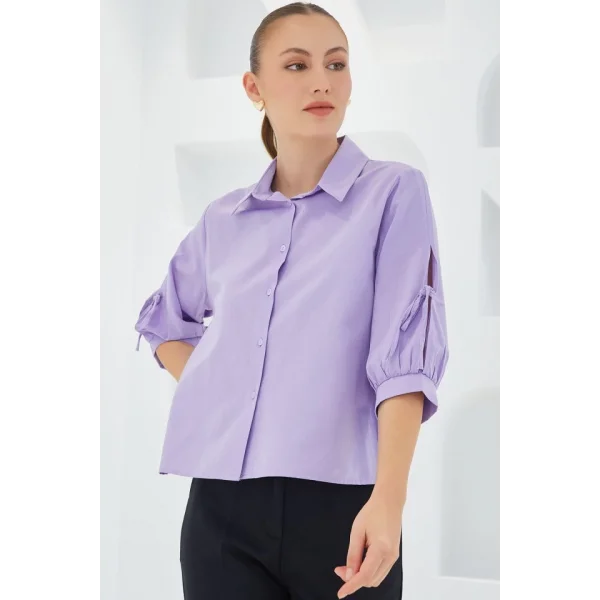 Kol Detaylı Lila Crop Gömlek 20246