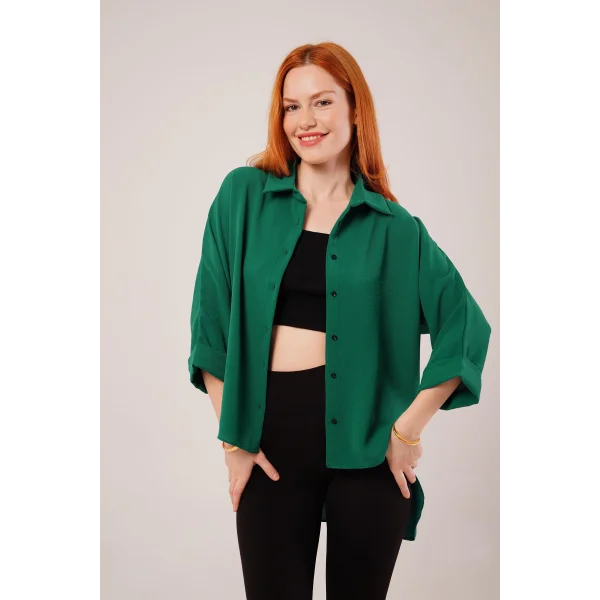 Kol Katlama Detaylı Zümrüt Yeşili Gömlek