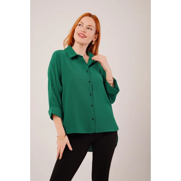 Kol Katlama Detaylı Zümrüt Yeşili Gömlek