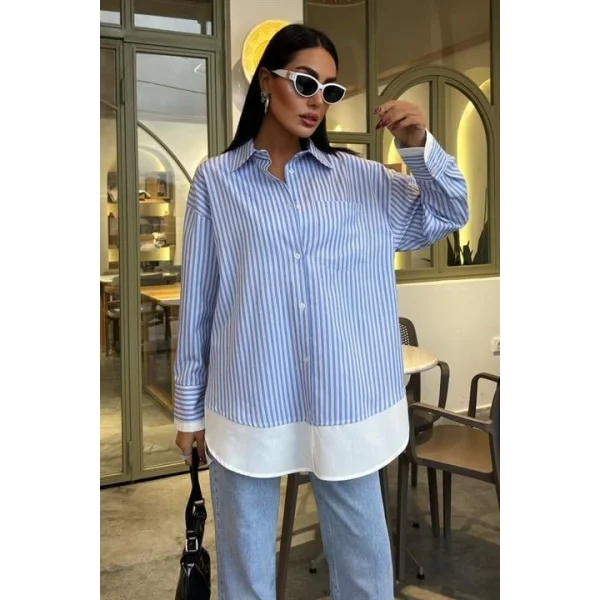 Kol Ve Etek Ucu Garnili Over Gömlek 3455