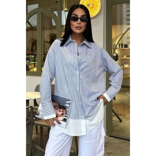 Kol Ve Etek Ucu Garnili Over Gömlek 3455