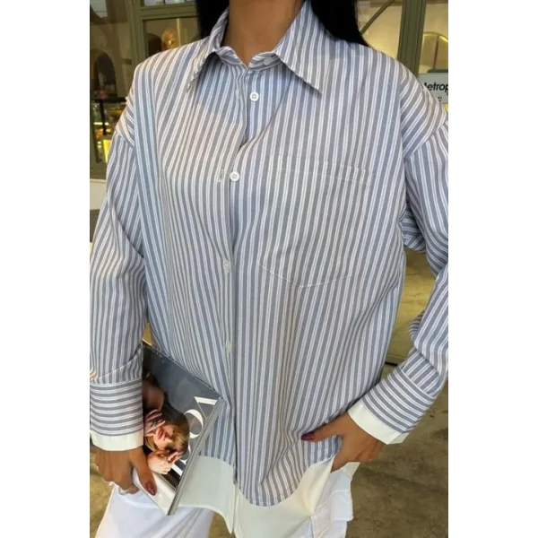 Kol Ve Etek Ucu Garnili Over Gömlek 3455