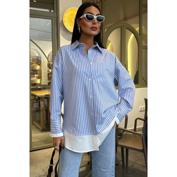 Kol Ve Etek Ucu Garnili Over Gömlek 3455