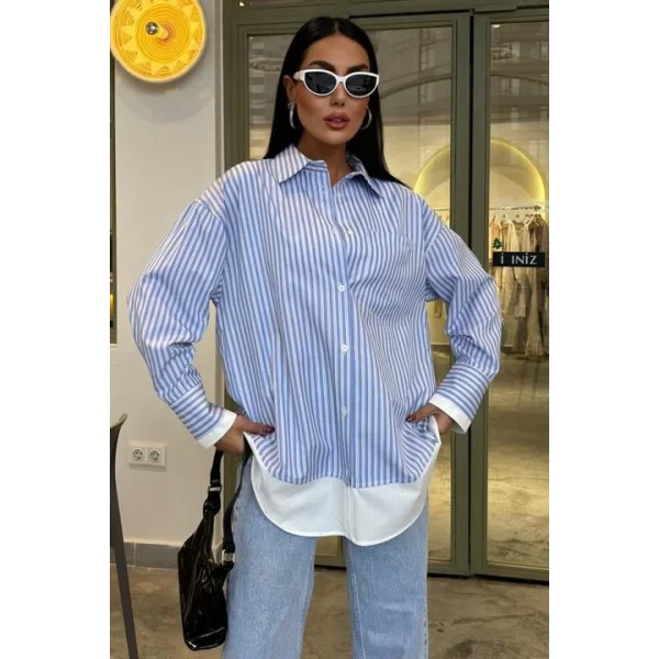 Kol Ve Etek Ucu Garnili Over Gömlek 3455