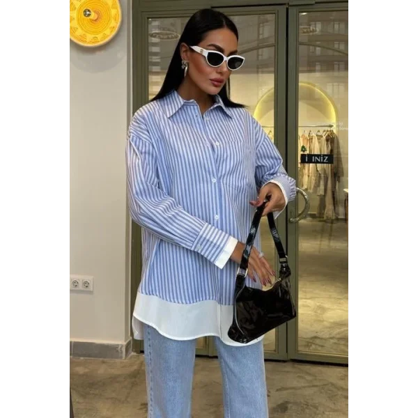 Kol Ve Etek Ucu Garnili Over Gömlek 3455