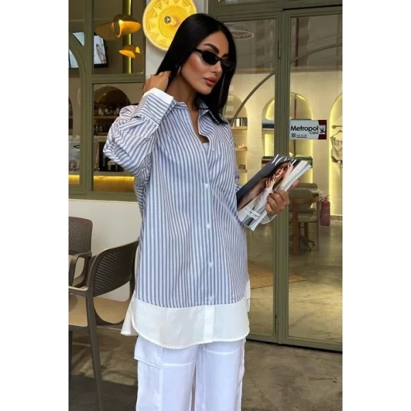 Kol Ve Etek Ucu Garnili Over Gömlek 3455