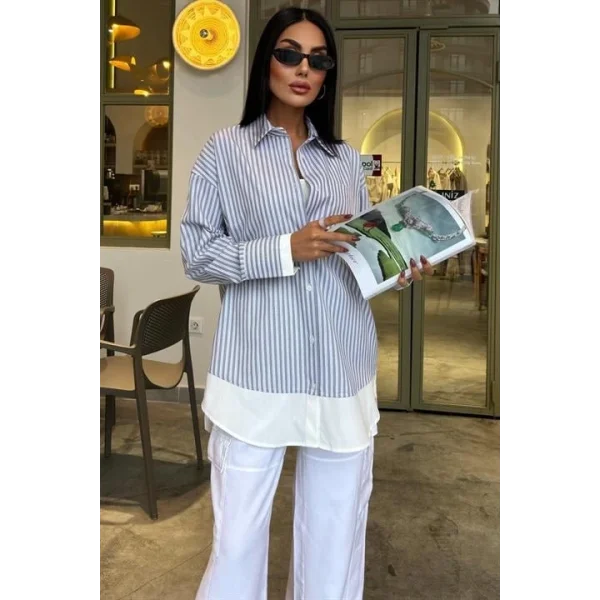 Kol Ve Etek Ucu Garnili Over Gömlek 3455