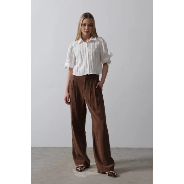 Kolları Bağlamalı Crop Gömlek - Ekru