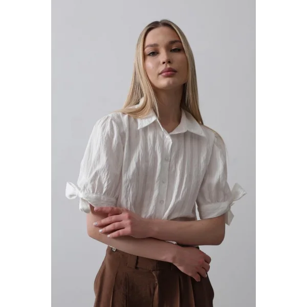 Kolları Bağlamalı Crop Gömlek - Ekru