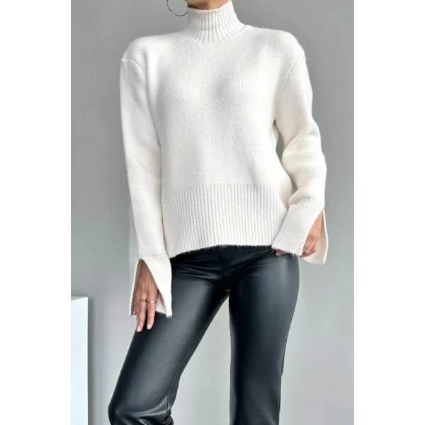 Kolları Yırtmaçlı Triko Kazak - Krem