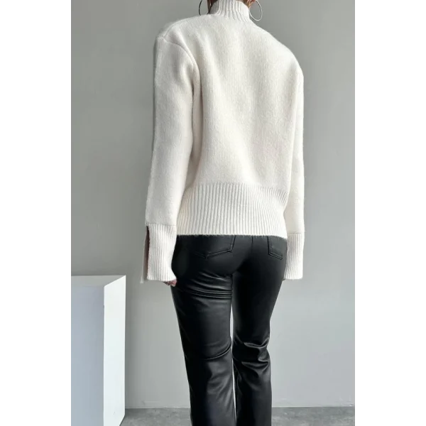 Kolları Yırtmaçlı Triko Kazak - Krem